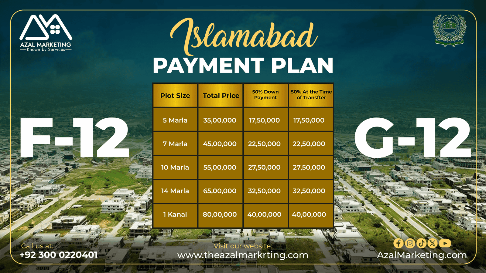 Sector F-12 Islamabad Payment Plan:
